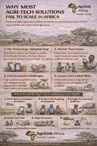Agri-tech solutions in Africa showing why most fail to scale, including adoption gaps, trust issues, weak unit economics, and scalable system-based models – AgriLink Africa Think Tank