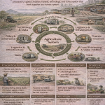 Infographic explaining the agriculture system approach in Africa showing connections between farmers, logistics, markets, cold chain infrastructure, and digital platforms across the agricultural value chain.